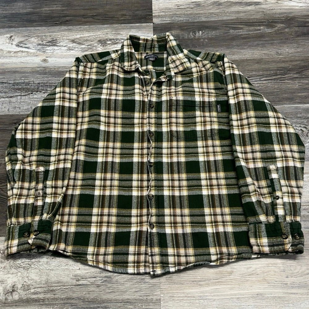 Eddie Bauer Forest Green and Cream Plaid Shirt